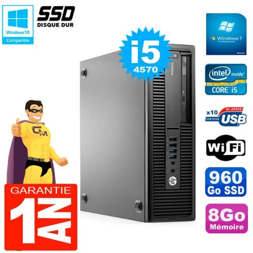 PC HP EliteDesk 800 G1 SFF Core I5-4570 RAM 8Go 960 Go SSD Graveur DVD Wifi W7