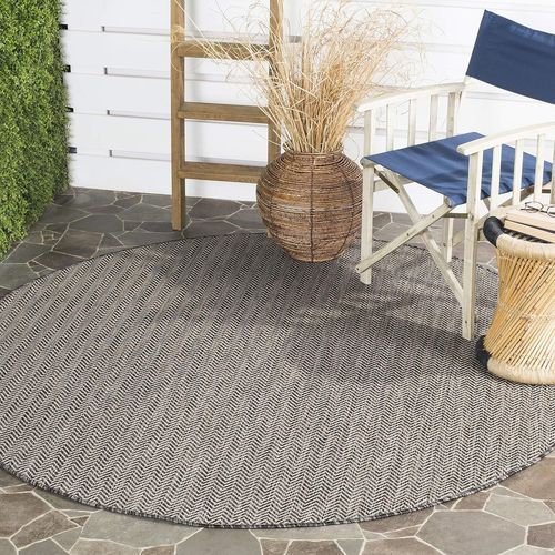 Tapis Contemporain Pour Salon, Salle À Manger, Chambre À Coucher - Courtyard Collection, Tapis À Poil Court, Noir Et Beige, 122 X 122 Cm