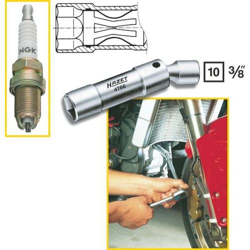 Hazet Clé à bougies - Carré creux 10 mm (3/8 pouce) - Profil à 6 pans extérieurs - Taille: 16 5/8 - Longueur totale: 97 mm - 4766