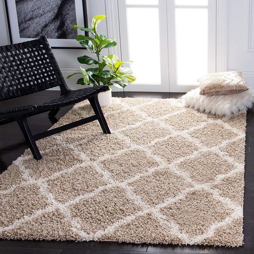 Dallas Shag Collection Tapis Shaggy À Poils Longs Pour Salon, Salle À Manger, Chambre À Coucher Beige Et Ivoire 91 X 152 Cm