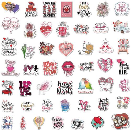 Autocollants de confession romantique Love Love de Saint-Valentin, Set De 50, Imperméable Et Résistant Aux UV, Idéal pour tous vos Gadgets Xq-tz74