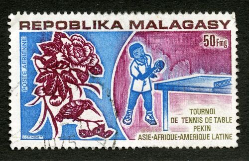 Timbre Oblitéré Repoblika Malagasy, Tournoi De Tennis De Table Pekin Asie Afrique Amérique Latine, Poste Aérienne, 50 Fmg