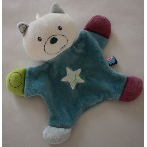Doudou Marionnette Ours Chat Bleu Prune Vert Anis Etoile Peluche Collector Sucre D'orge Jouet Bebe