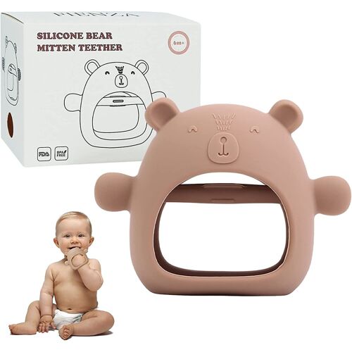 Anneau Dentition Bebe,Fda Moufle Dentition Bébé, Jouets De Dentition Pour Bébés, Silicone Naturel Non Toxique Sans Bpa(Brun)