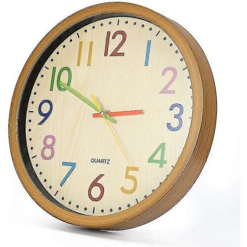 Horloge murale pour enfants 12 pouces/30 cm Horloge murale pour enfants avec mouvement silencieux et chiffres colorés, sans tic-tac, facile à lire, accessoires pour la maison et déco