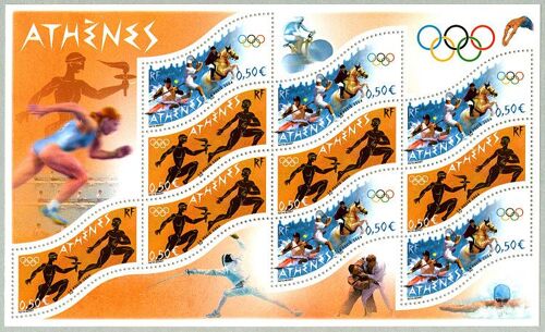 Jeux Olympiques D'Athènes (Grèce) Bloc Feuillet 73 Année 2004 N° 3686 3687 Yvert Et Tellier Luxe (10 Timbres)