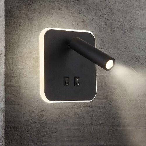 Feux de chevet LED Lampe murale hotel intrieur Lumires mural lit Lampe murale couloir avec interrupteur Noir 3W + 10W (Carr)