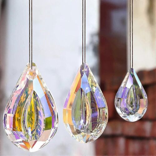 Vous. 2pcs Cristal Prisme Arc-en-ciel Pendentifs Fabricant Suncatcher Ornement avec Chaîne pour Suncatcher Fenêtre Jardin Décoration De La Maison (76mm)