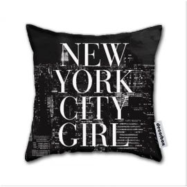 Decorbox Cotton Linen Throw Pillow New York City Girl Black Amp Blanc Skyline Typographie Coton Lin Carré Décoratif Jeter Taie d'oreiller Cushi