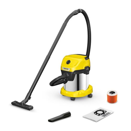 Karcher Aspirateur de chantier eau et pousière WD 3 S V-15 4 20 1000W avec cuve acier inox 15l Soufflerie CÃ¢ble 4m et flexible 2m
