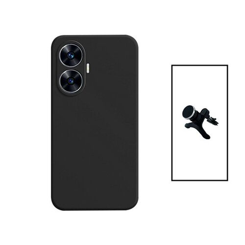 Kit Support Magnétique Renforcé de Voiture + Coque Silicone Liquide pour Realme C55 - Noir