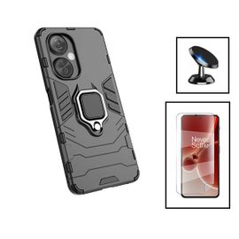 Kit Film Hydrogel Full Cover Avant + Coque 3x1 Military Defender + Support Magnétique De Voiture Pour Oneplus Nord N30 - Noir