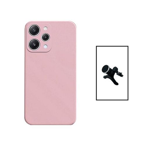 Kit Support Magnétique Renforcé De Voiture + Coque Silicone Liquide Pour Xiaomi Redmi 12 - Rose