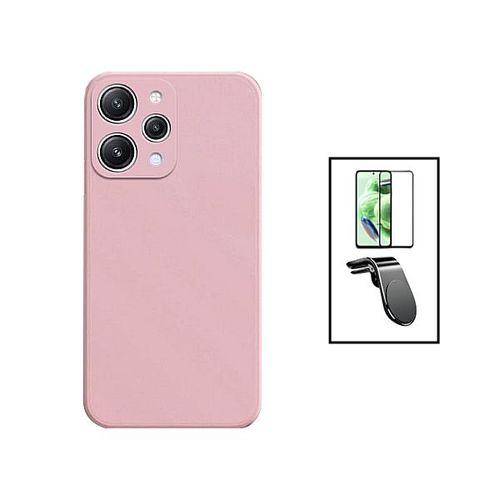 Kit Film Verre Trempé 5d Full Cover + Coque Silicone Liquide + Support Magnétique L Safe Driving Voiture Pour Xiaomi Redmi 12 - Rose