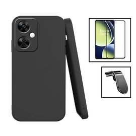 Kit Film Verre Trempé 5d Full Cover + Coque Silicone Liquide + Support Magnétique L Safe Driving Voiture Pour Oneplus Nord N30 - Noir