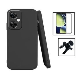 Kit Film Verre Trempé 5d Full Cover + Coque Silicone Liquide + Support Magnétique De Voiture Renforcé Pour Oneplus Nord N30 - Noir