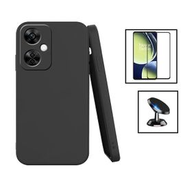 Kit Film Verre Trempé 5d Full Cover + Coque Silicone Liquide + Support Magnétique De Voiture Pour Oneplus Nord N30 - Noir