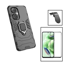 Kit Film Verre Trempé 5d Full Cover + Coque 3x1 Military Defender + Support Magnétique L Safe Driving Voiture Pour Oneplus Nord N30 - Noir