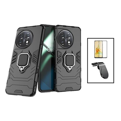 Kit Film Verre Trempé Curved + Coque 3X1 Military Defender + Support Magnétique L Safe Driving Voiture pour OnePlus 11 - Noir
