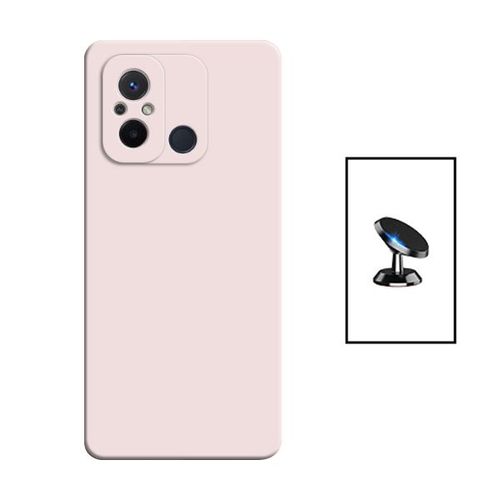 Kit Support Magnétique De Voiture + Coque Silicone Liquide Pour Xiaomi Redmi 12c - Rose