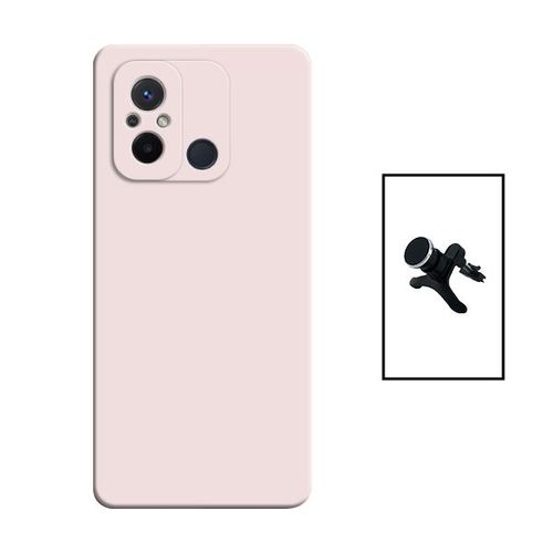 Kit Support Magnétique Renforcé De Voiture + Coque Silicone Liquide Pour Xiaomi Redmi 12c - Rose
