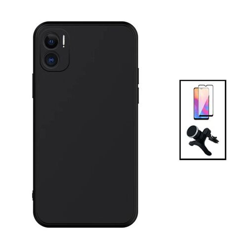 Kit Film Verre Trempé 5D Full Cover + Coque Silicone Liquide + Support Magnétique de Voiture Renforcé pour Xiaomi Redmi 11 Prime 5G - Noir