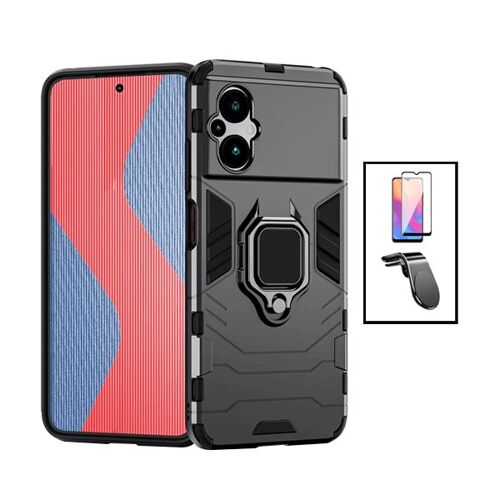 Kit Film Verre Trempé 5d Full Cover + Coque 3x1 Military Defender + Support Magnétique L Safe Driving Voiture Pour Xiaomi Poco M5 - Noir