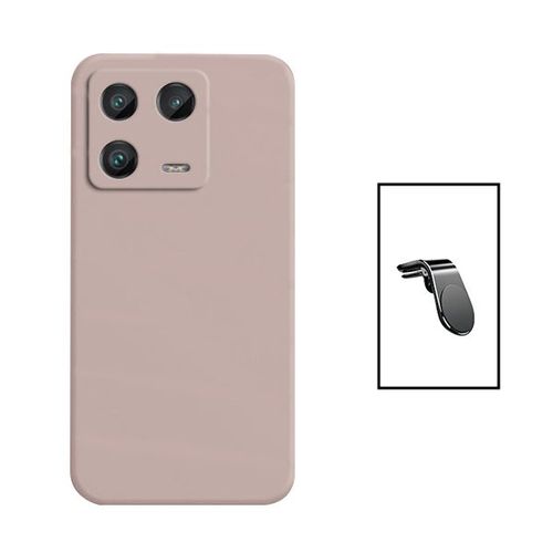 Kit Support Magnétique L Safe Driving Voiture + Coque Silicone Liquide Pour Xiaomi 13 - Rose