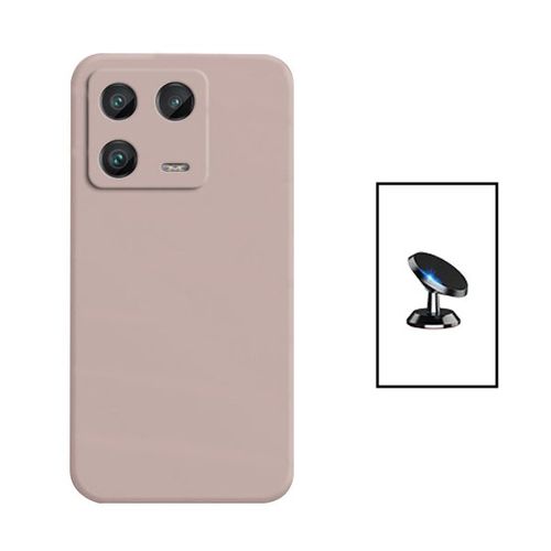 Kit Support Magnétique De Voiture + Coque Silicone Liquide Pour Xiaomi 13 - Rose