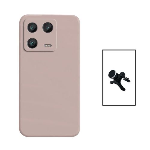 Kit Support Magnétique Renforcé De Voiture + Coque Silicone Liquide Pour Xiaomi 13 - Rose