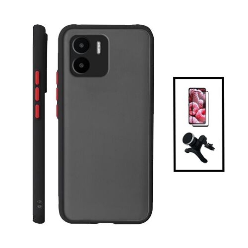 Kit Coque Anti Choque Caméra Protection + Film 5D Full Cover + Support Magnétique Renforcé de Voiture pour Xiaomi Redmi A1 - Noir