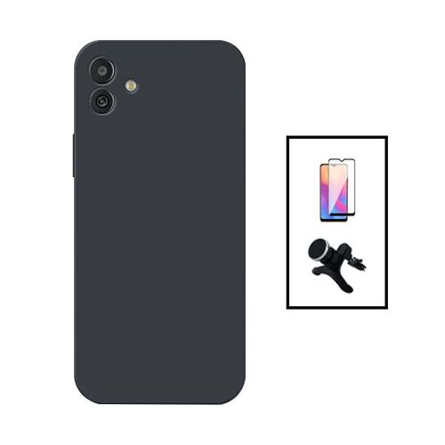 Kit Film Verre Trempé 5D Full Cover + Coque Silicone Liquide + Support Magnétique de Voiture Renforcé pour Samsung Galaxy A04 - Noir