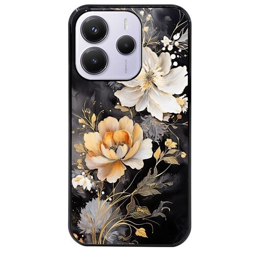 Coque Noire Pour Redmi Note 14 5g Motif Fleur Blanche