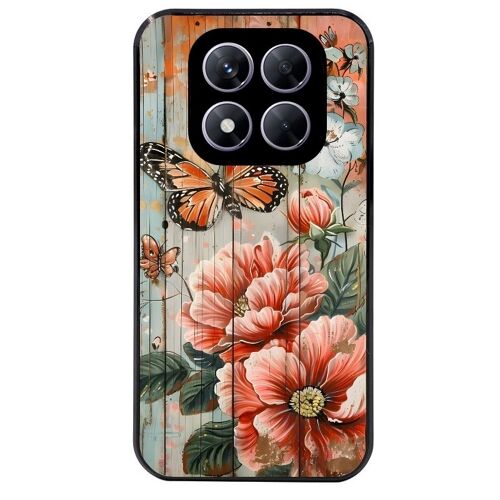 Coque Noire Pour Redmi Note 14 Pro 5g Et Pro Plus Motif Bois Et Papillon 3