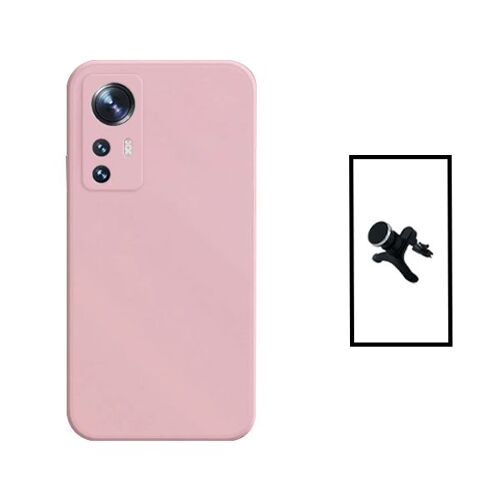 Kit Support Magnétique Renforcé de Voiture + Coque Silicone Liquide pour Xiaomi 12T - Rose
