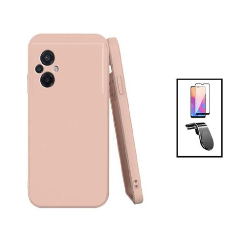 Kit Film Verre Trempé 5D Full Cover + Coque Silicone Liquide + Support Magnétique L Safe Driving Voiture pour Xiaomi Poco M5 - Rose