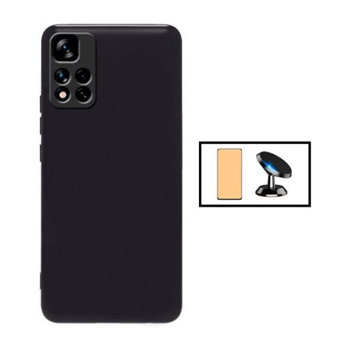 Kit Verre Trempé Ceramicglass Full Cover + Coque Silicone Liquide + Support Magnétique De Voiture Pour Xiaomi Redmi 10 Prime 2022 - Noir