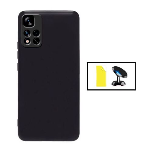 Kit Film Hydrogel Full Cover Avant + Coque Silicone Liquide + Support Magnétique De Voiture Pour Xiaomi Redmi 10 Prime 2022 - Noir