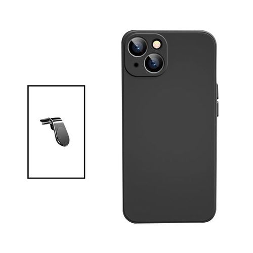 Kit Support Magnétique L Safe Driving Voiture + Coque Silicone Liquide Pour Apple Iphone 14 - Noir