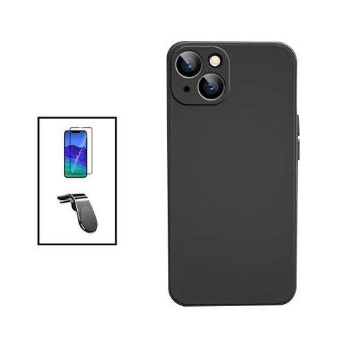 Kit Film Verre Trempé 5d Full Cover + Coque Silicone Liquide + Support Magnétique L Safe Driving Voiture Pour Apple Iphone 14 Max - Noir