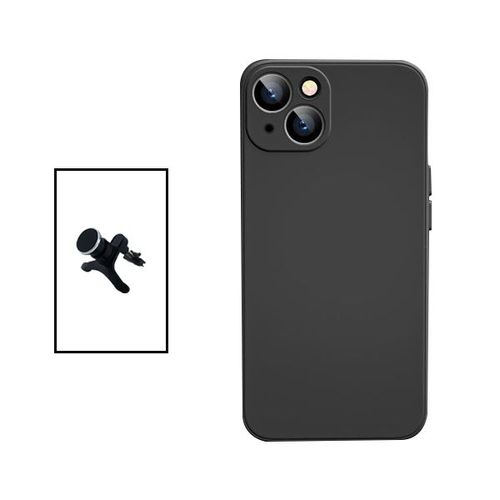 Kit Support Magnétique Renforcé De Voiture + Coque Silicone Liquide Pour Apple Iphone 14 - Noir