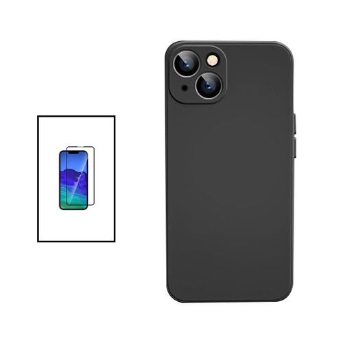 Kit Film Verre Trempé 5d Full Cover + Coque Silicone Liquide Pour Apple Iphone 14 - Noir