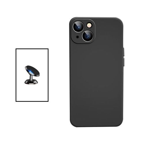 Kit Support Magnétique De Voiture + Coque Silicone Liquide Pour Apple Iphone 14 Max - Noir