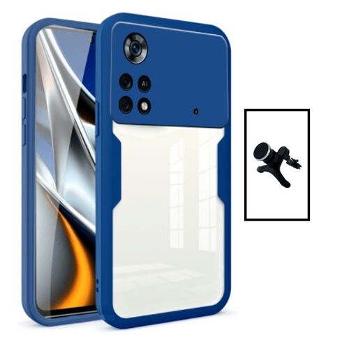 Kit Coque Anti-Crash 360 Protection + Support Magnétique De Voiture Renforcé Pour Xiaomi Poco X4 Pro 5g - Bleu Foncé