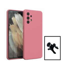 Kit Support Magnétique Renforcé De Voiture + Coque Silicone Liquide Pour Samsung Galaxy A13 - Rose