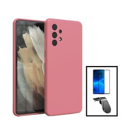 Kit Film Verre Trempé 5d Full Cover + Coque Silicone Liquide + Support Magnétique L Safe Driving Voiture Pour Samsung Galaxy A13 - Rose