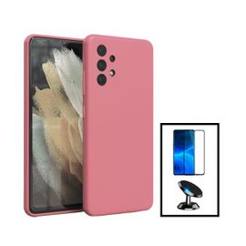 Kit Film Verre Trempé 5d Full Cover + Coque Silicone Liquide + Support Magnétique De Voiture Pour Samsung Galaxy A13 - Rose