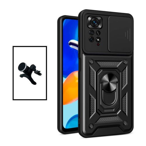 Kit Support Magnétique De Voiture Renforcé + Coque Magnetic Military Defender Slide Window Anti-Impact Pour Xiaomi Redmi Note 11 Pro - Noir