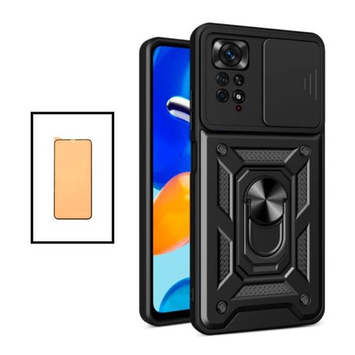 Kit Verre Trempé Ceramicglass Full Cover + Coque Magnetic Military Defender Slide Window Anti-Impact Pour Xiaomi Redmi Note 11 Pro - Noir