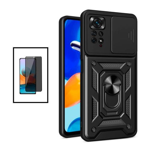 Kit Verre Trempé 5d Anti-Spy + Coque Magnetic Military Defender Slide Window Anti-Impact Pour Xiaomi Redmi Note 11 Pro - Noir